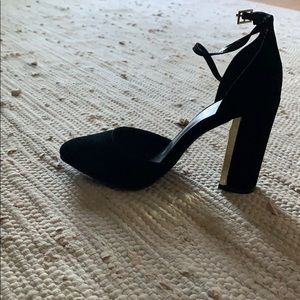 Lulu’s velvet black ankle strap heels